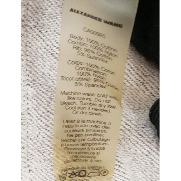 T By Alexander Wang Sweater Womens Medium Gray Green Crop Pullover Hoodie Knit - Picture 13 of 14